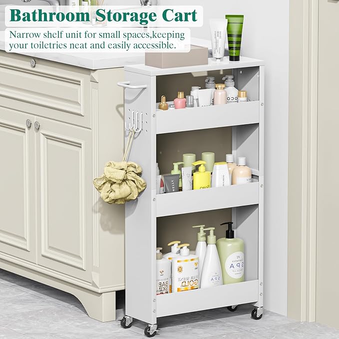 Slim Storage Cart, 4 Tier Rolling Kitchen Cart on Wheels - Image 3