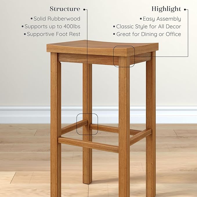 Grain & Grove Smith Collection Solid Wood Bar Stool, 30 inch Saddle-Seat Bar - Image 4