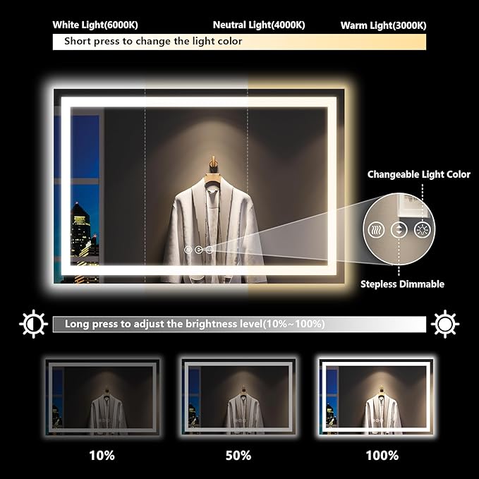 60x36 Inch LED Bathroom Mirror - Image 4