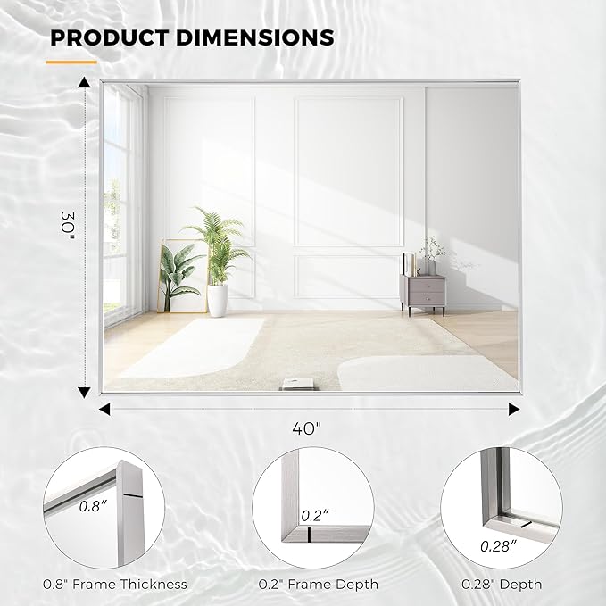 30x40 Inch Nickel Bathroom Mirror - Image 9