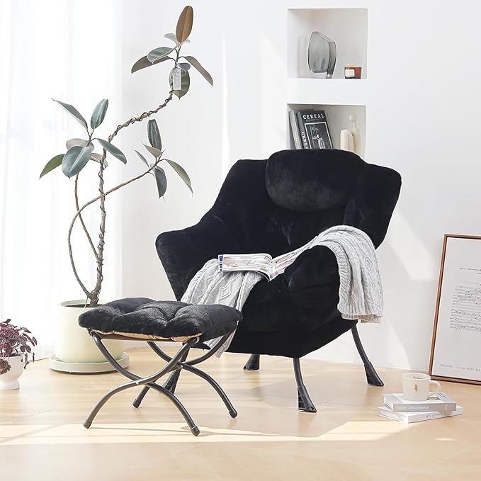 Plush Lazy Chair and Ottoman, Large Contemporary Accent Lounge Chair - Image 5