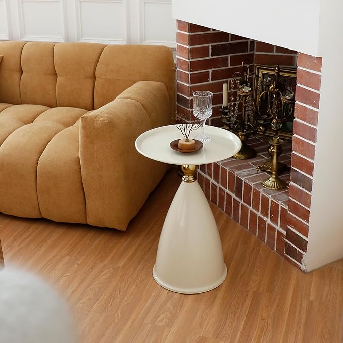 Small Round Side Table for Small Spaces, Unique Accent Sofa Drink Table Metal - Image 4