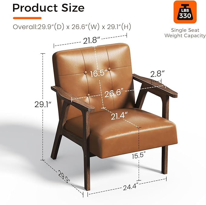 Casaottima PU Leather Accent Chair Mid Century Comfy Cozy Chair - Image 2