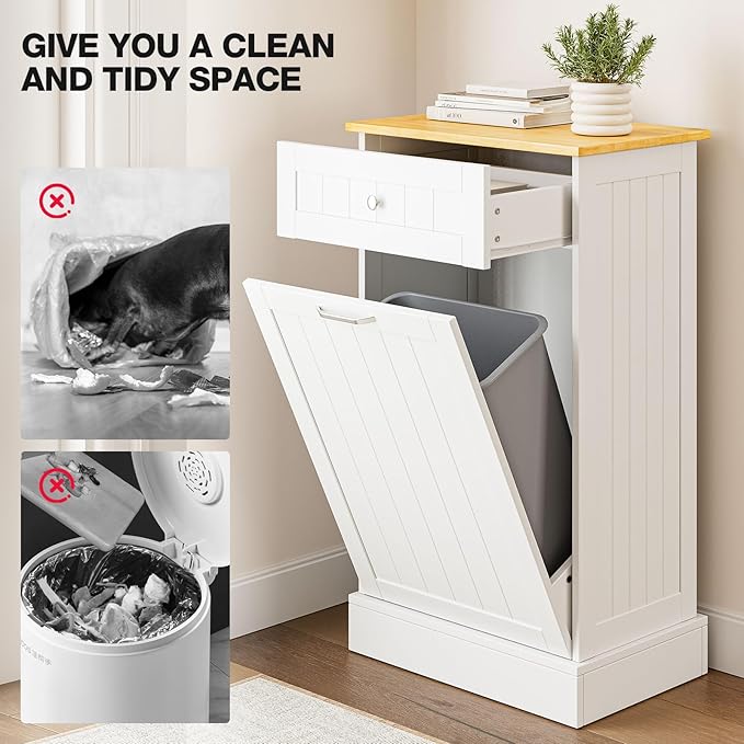GAZHOME 10 Gallon Tilt Out Trash Cabinet, Upgrade Wooden Free Standing - Image 6