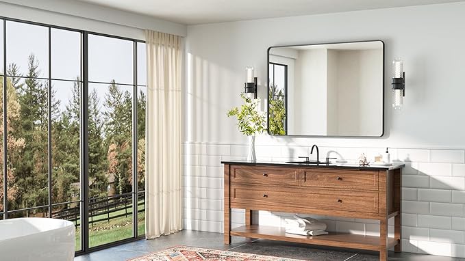 TETOTE Black Mirror 40 x 30 Matte Black Metal Framed Vanity Mirror, Tempered - Image 8