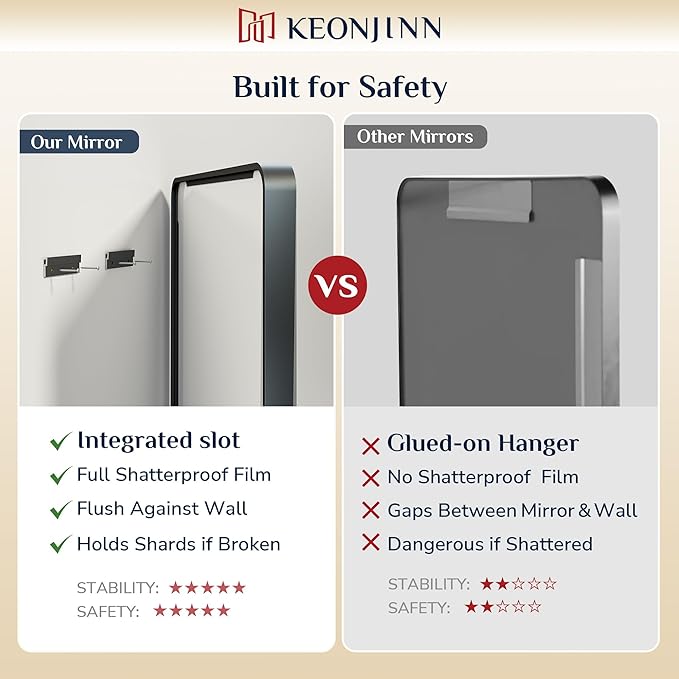 Keonjinn Black Bathroom Mirror for Vanity 24 x 36 Inch Metal Framed Wall Mirror - Image 6