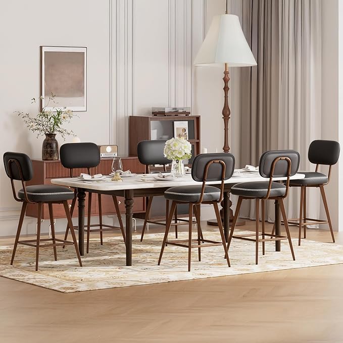 Swivel Bar Stools Set of 6, Mid Century PU Leather Counter Height Bar Chairs - Image 3