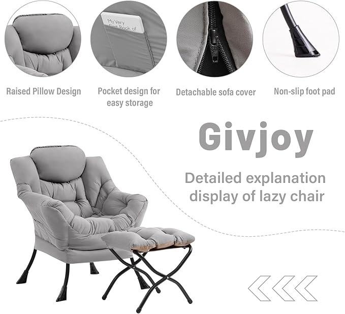 Cozy Lazy Chair and Ottoman, Large Contemporary Accent Lounge Chair Set - Image 4