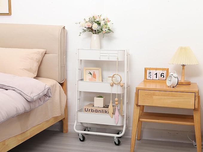 MAX Houser Slim 3-Tier Rolling Utility Cart, Narrow Metal Bathroom Storage - Image 6