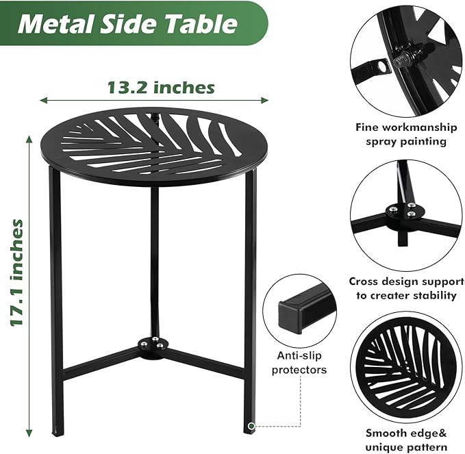1 Packs 13" Metal Outdoor Side Tables Small Black Outside End Table - Image 3