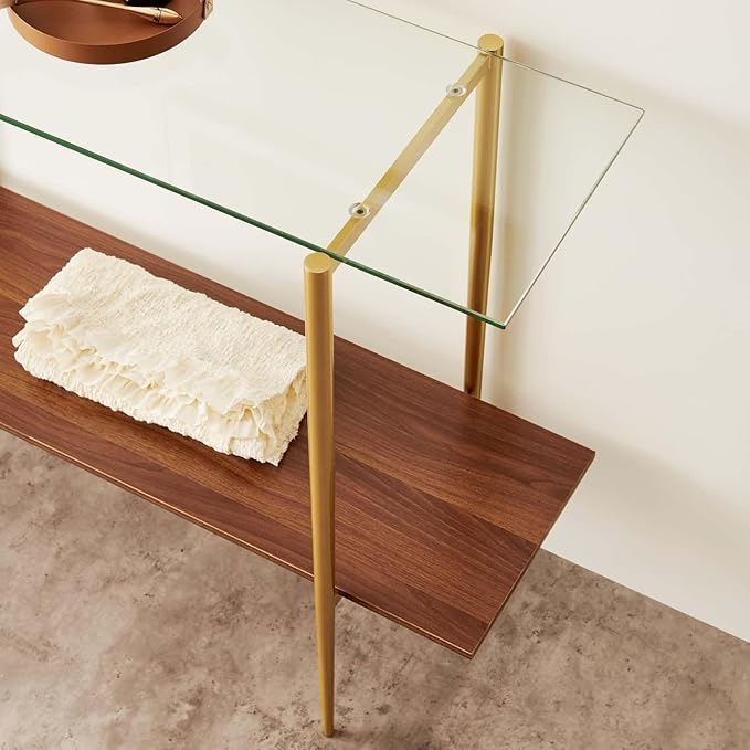 Glass Console Table for Living Room, Foyer & Entrance, 2-Tiers Mid-Century - Image 9
