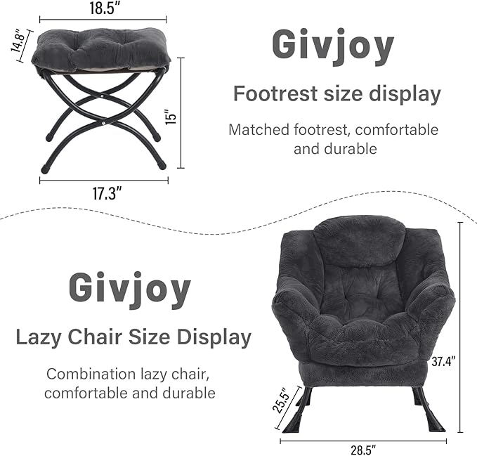 Plush Lazy Chair and Ottoman, Large Contemporary Accent Lounge Chair - Image 3