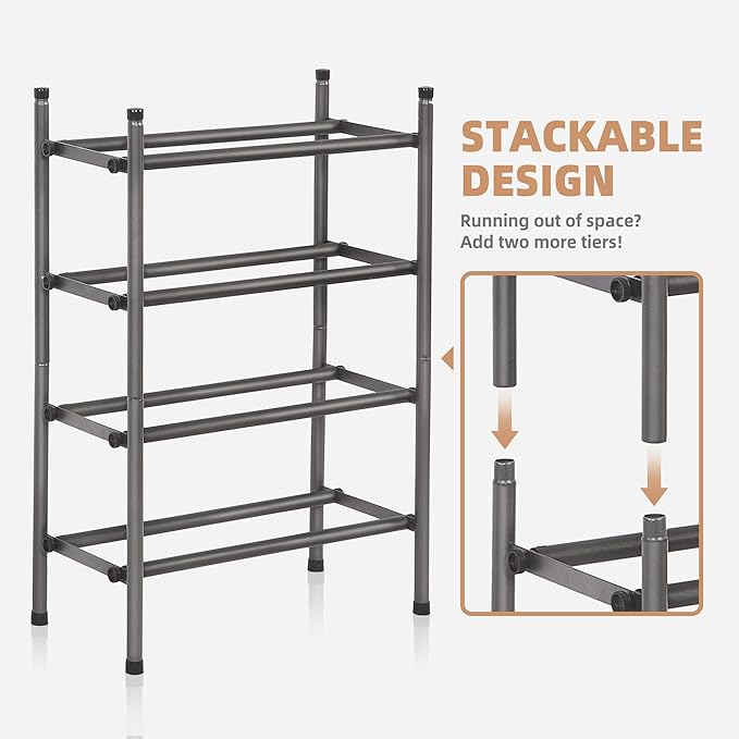 STORAGE MANIAC Expandable Shoe Rack, 8 Pairs Stackable Small Shoe Rack - Image 4