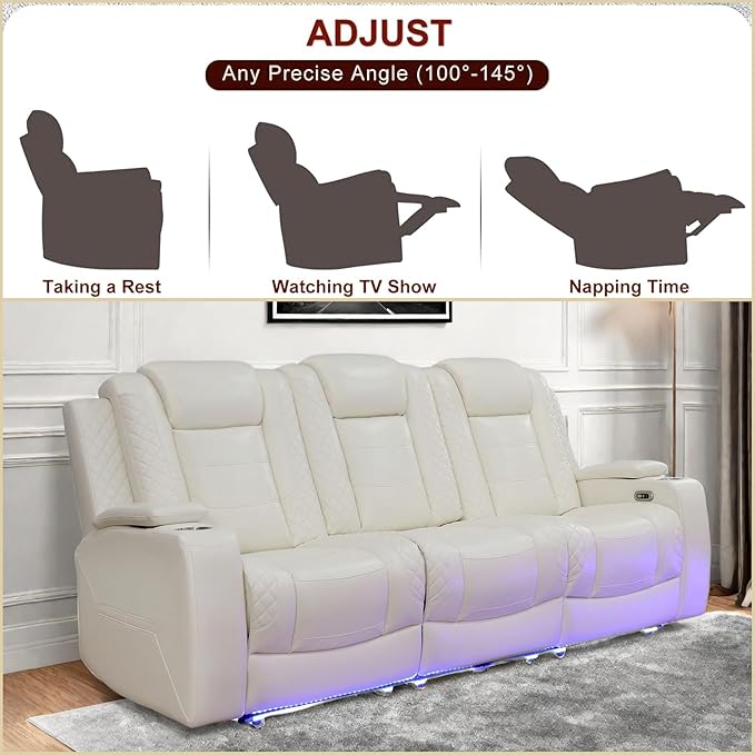 Leather Recliner Sofa Couch, 3-Seater Home Theater Seating Reclining Sofa - Image 5
