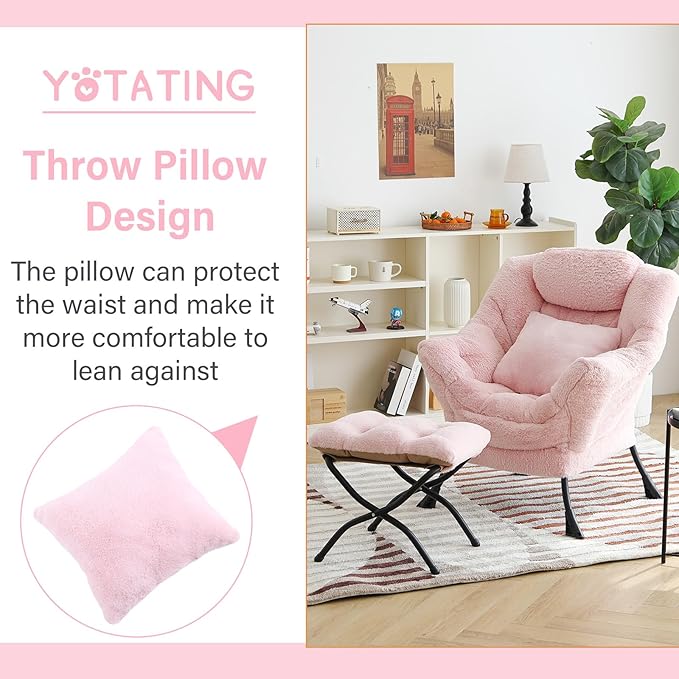Lazy Chair with Ottoman, Comfy Reading Lounge Chair with Footstool & Throw - Image 9