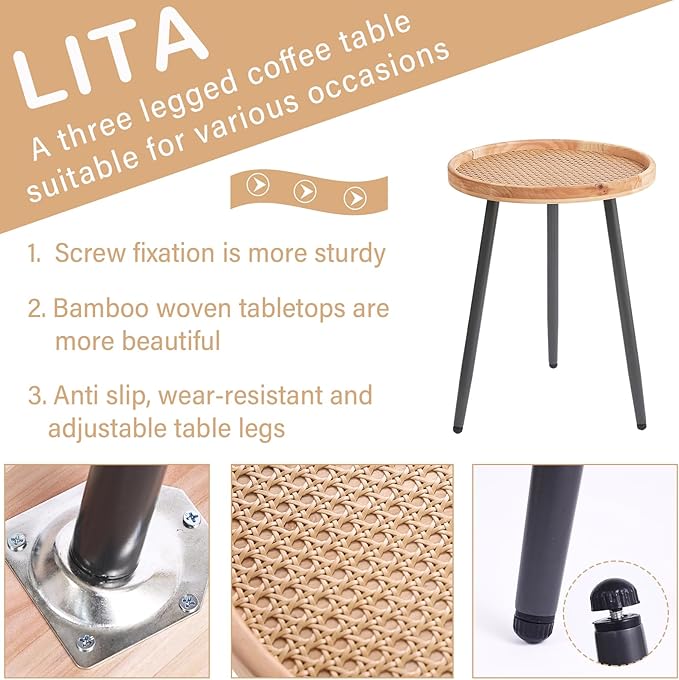 LITA 2 Pcs Rattan Log Desktop Round Side End Table, Nightstand/Small Tables - Image 4