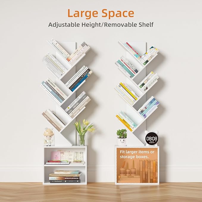 10 Tier Tree Bookshelf, Floor Standing Wood Tall Bookcase - Image 4