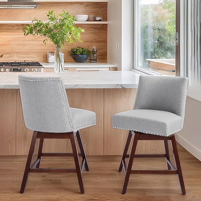 Counter Height Barstools Set of 2, 360° Swivel Bar Stools by TIMSATIO