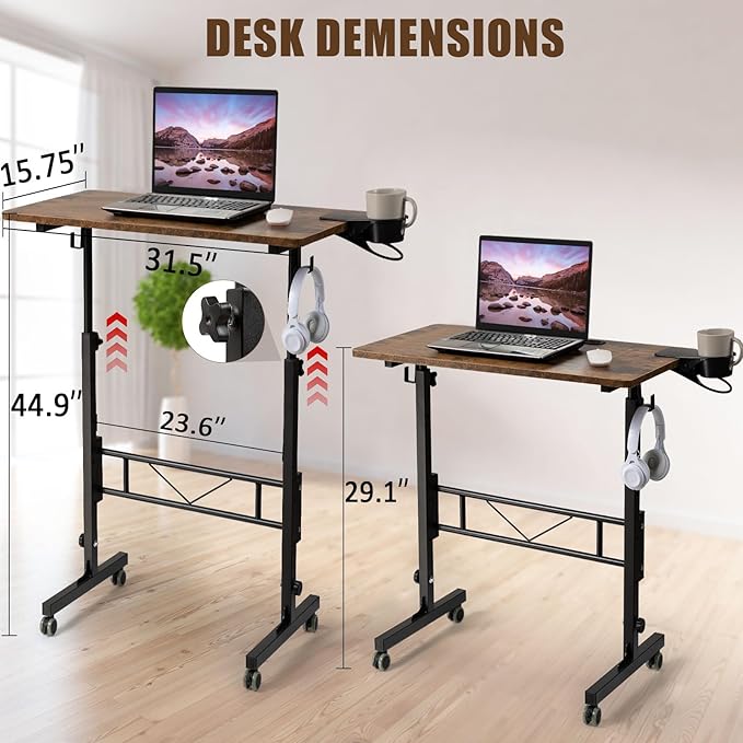 SIDUCAL Standing Desk Adjustable Height, Small Mobile Stand Up Desk - Image 2