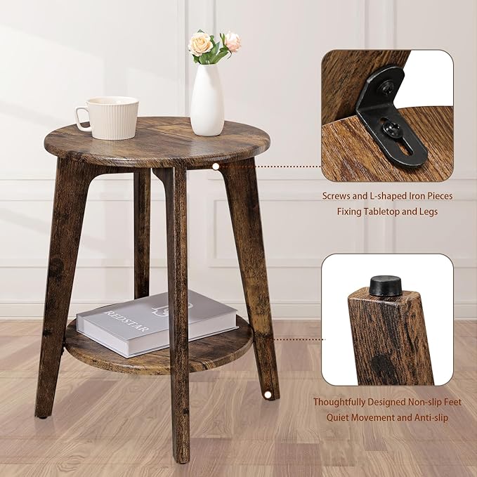 Small Round Side Table Wooden End Table - Image 5