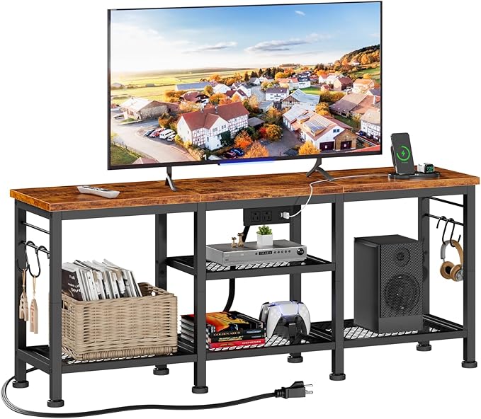 Furologee TV Stand with Power Outlets, Entertainment Center with Open Storage by Furologee