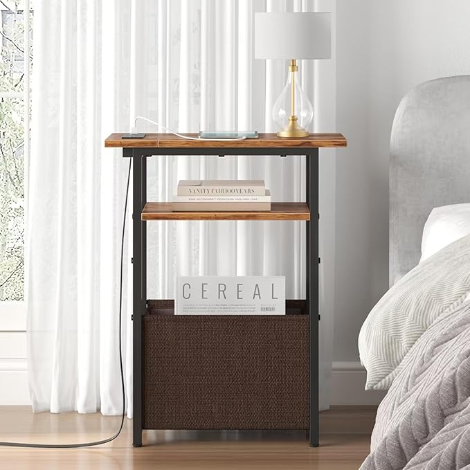Narrow Side Table with Charging Station, Small End Table - Image 6