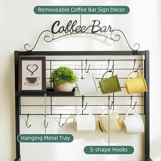 Coffee Bar Cart with Wheels, Coffee Bar Table, Kitchen Coffee Bar Cabinet with - Image 3