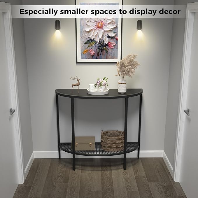 SAYGOER Black Half Moon Console Table 2 Tier Narrow Entryway Table - Image 4