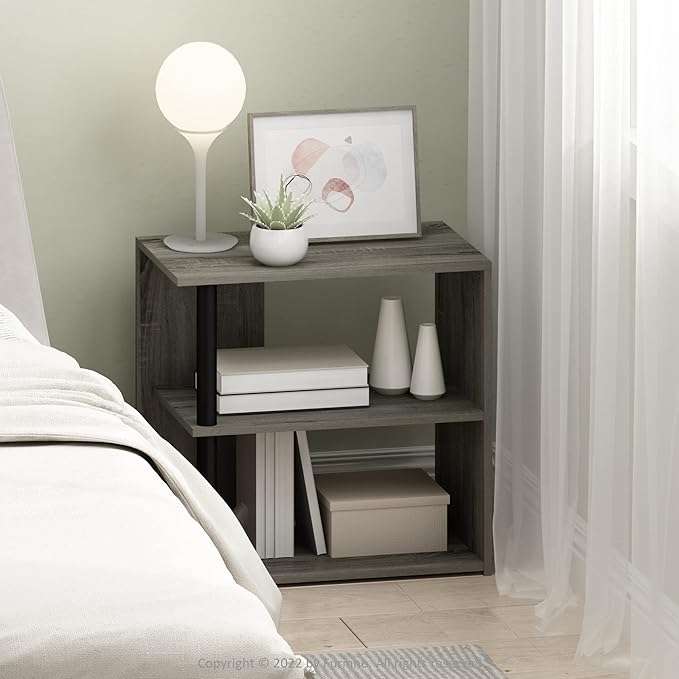 Furinno Romain 2-Tier End Table, French Oak/Black - Image 2