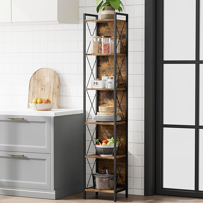 Homhedy 6 Tier Bookshelf Bookcase, Tall Narrow Bookshelf - Image 6