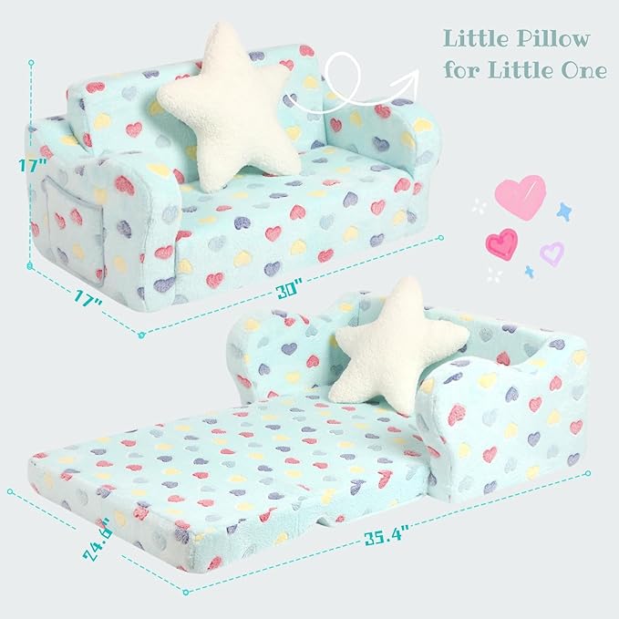 Extra Wider Seating Toddler Couch, 2-in-1 Toddler Soft Couch Fold Out - Image 3