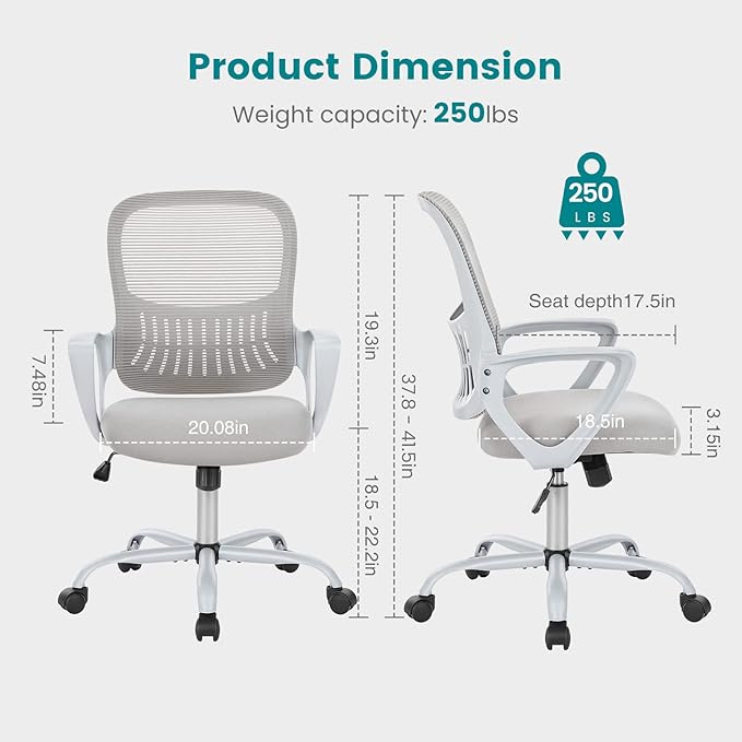Office Chair, Mid Back Computer Ergonomic Mesh Desk - Image 3