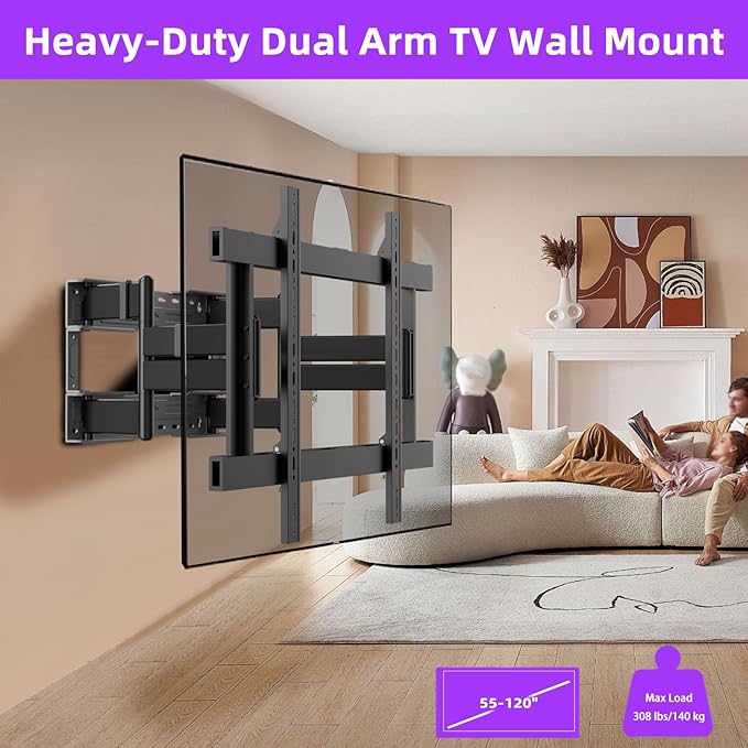 Full Motion TV Wall Mount for 55-120 Inch TVs, 308Lbs Heavy Duty, Ultra-Slim 8 - Image 7