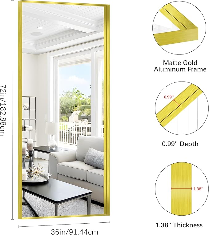 Gold Bathroom Mirror, 72x30 Inch Rectangular Framed Mirror, Large Wall Mounted - Image 3