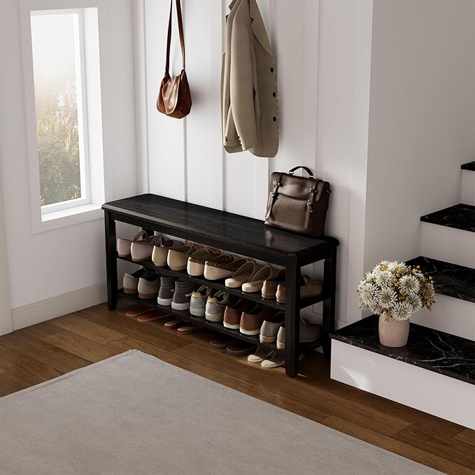 Wood Shoe Rack Bench for Entryway, 2 Tier Shoe Rack for Front Door Entrance - Image 6