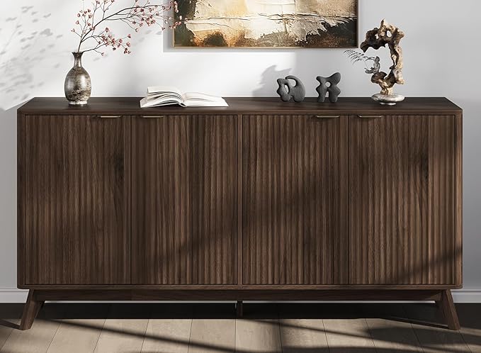 Buffet Cabinet with Storage, Fluted Multifunctional Storage Cabinet with 4 Doors by Unknown