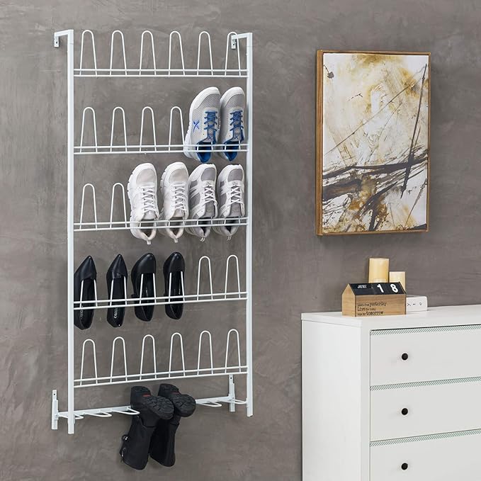 MyGift Modern Matte White Metal Hanging Shoe Rack - Image 2