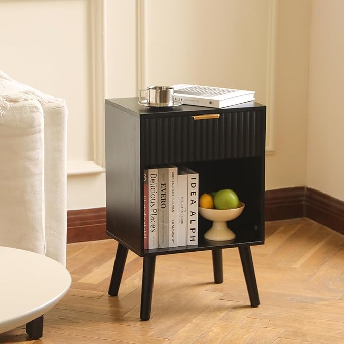 Black Fluted Nightstand, Modern Bedside Table - Image 2