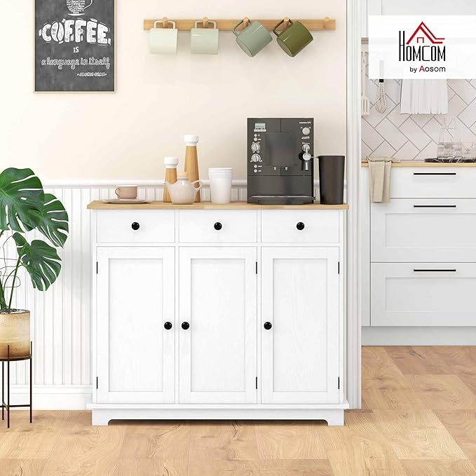 HOMCOM Sideboard with Solid Wood Countertop, Modern Kitchen Storage Cabinet - Image 2