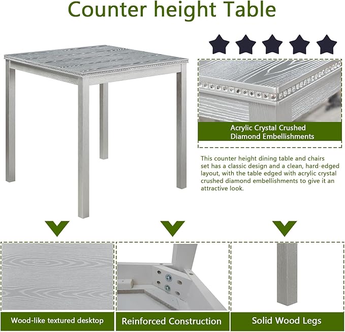 KEIKI 5-Piece Counter Height Dining Table Set - Image 4