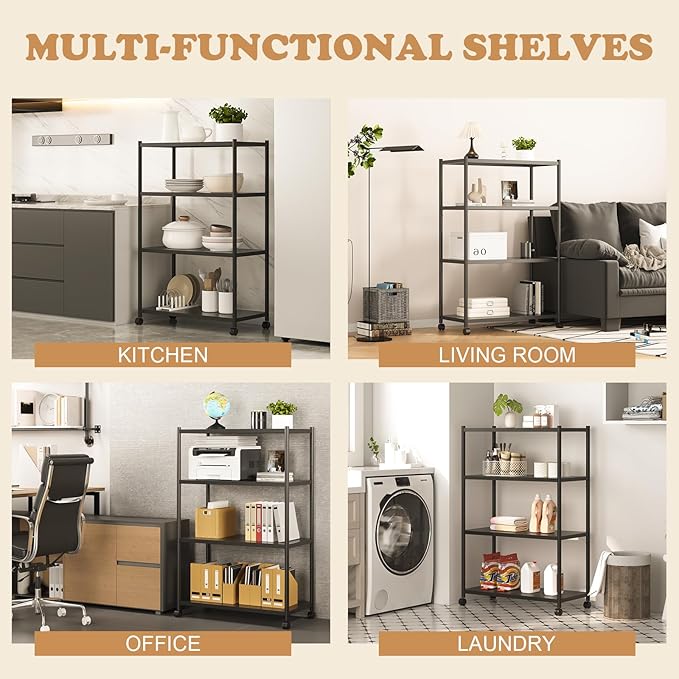 ZZL 4 Tier Bookshelf 31.49" Width, Book Organizers and Storage w/Wheels - Image 6