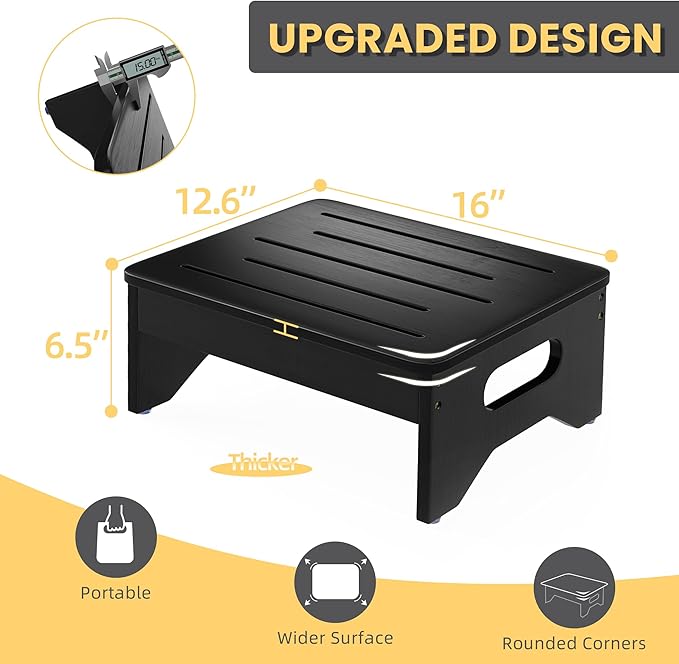 Wooden Step Stool for Adults & Kids, Non-Slip Rubber Feet, 6.5 Inch High - Image 3