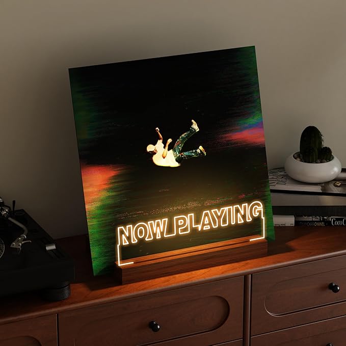 Now Playing Vinyl Record Stand, Light up Record Holder, Wooden Acrylic Display - Image 2