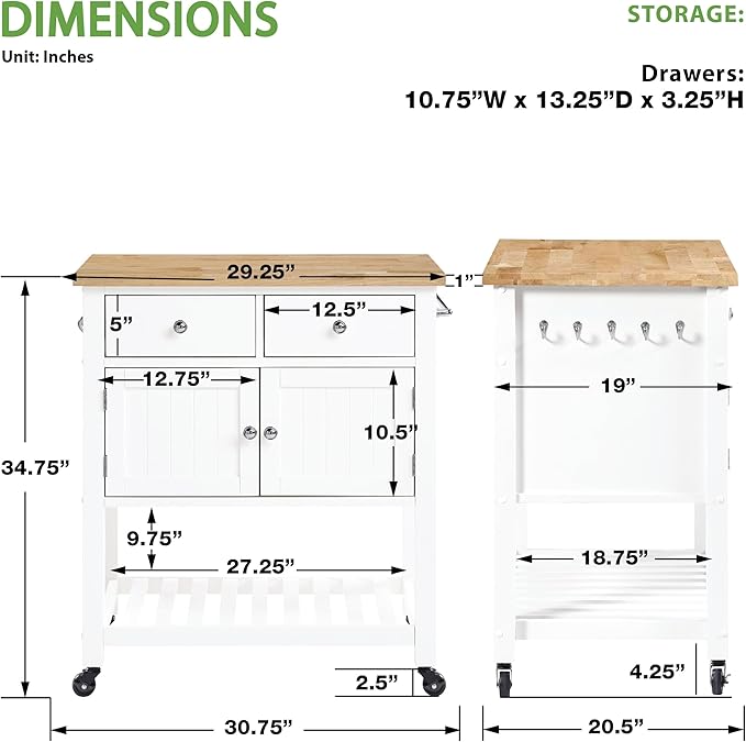 OSP Home Furnishings Stirling Farmhouse Kitchen Cart, Rolling Storage Cabinet - Image 2
