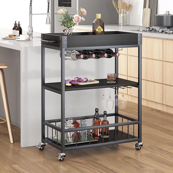 Bar Cart Serving Wine 3 Tier Home Rolling Rack - Image 4