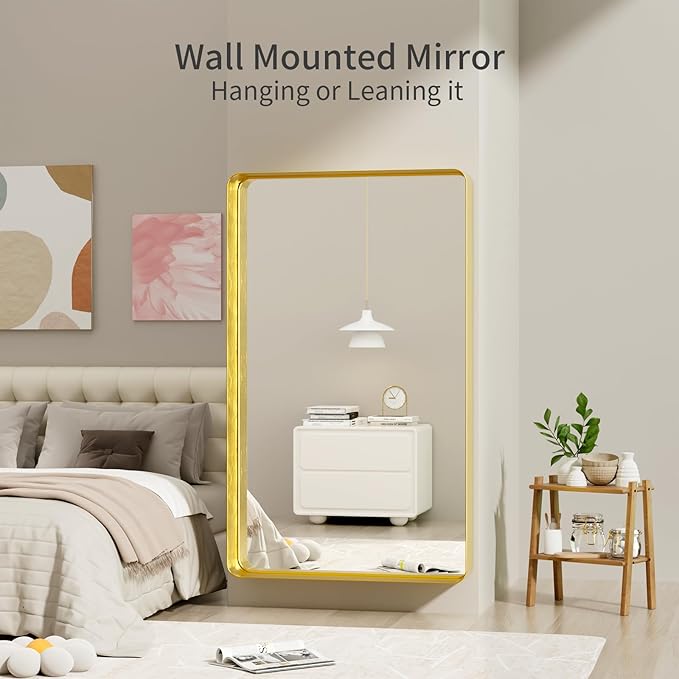 Koonmi Gold Wall Mirror for Bathroom, 36x60 Inch Matte Deep Framed Rounded - Image 4