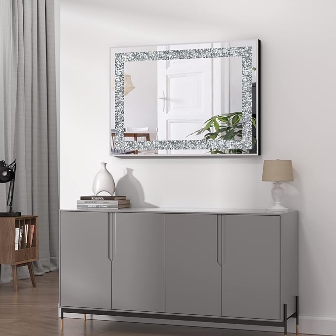 Crystal Decorative Mirror-28 x20 Rectangle Gorgeous Silver Mirror, Crush - Image 2
