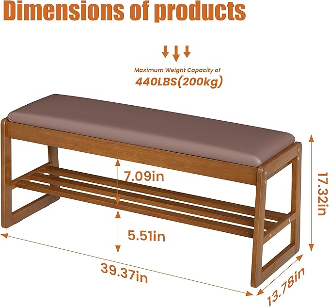 Shoe Storage Bench with Cushion - Image 2