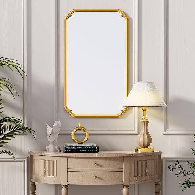 26"x40" Rustproof Bathroom Mirror Gold, Round Corner Metal Frame Wall Mirror - Image 3