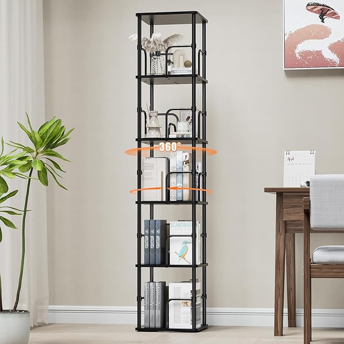 5 Tier Square Rotating Bookshelf, 360 ° Display Stackable Spinning Bookshelf by ALLSTAND